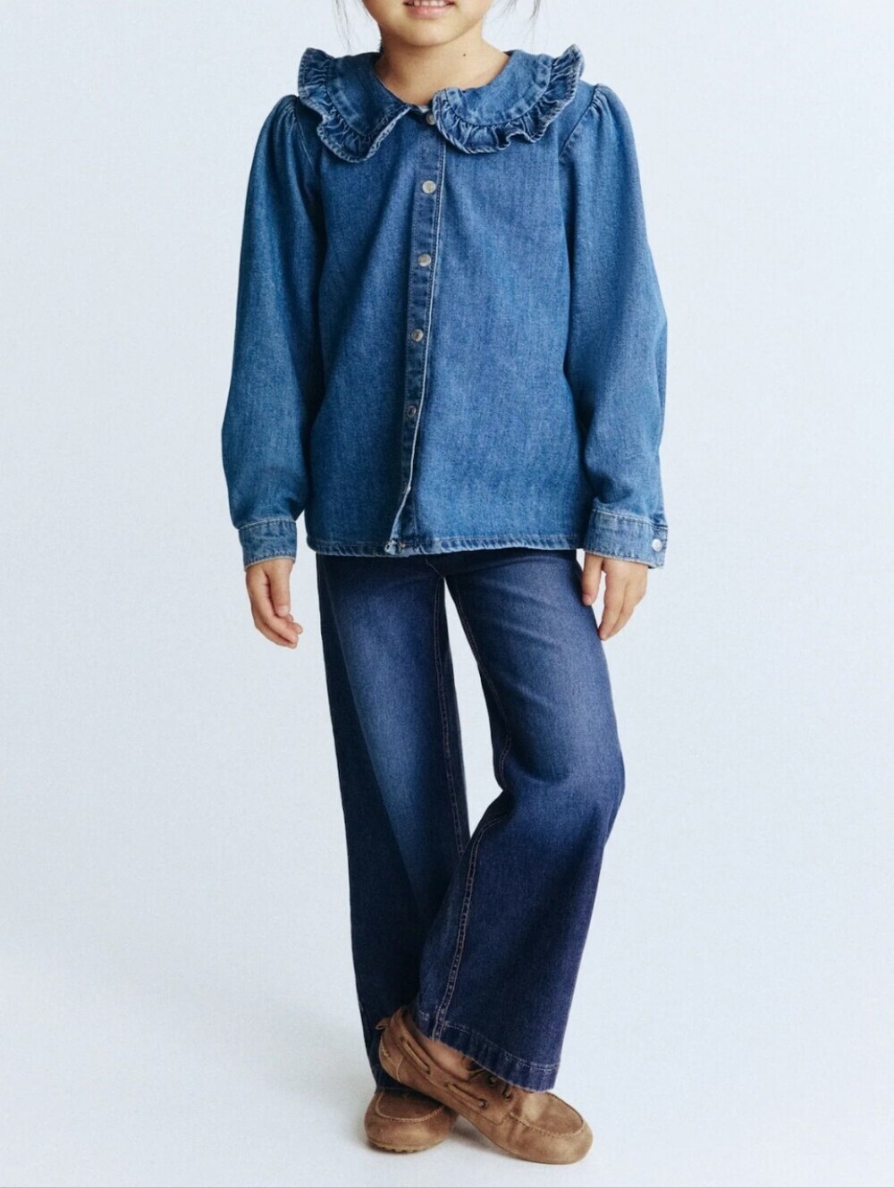 H&M Girls Dark Blue Denim Look Wide-Leg Pants, Size 10 ~ EUC